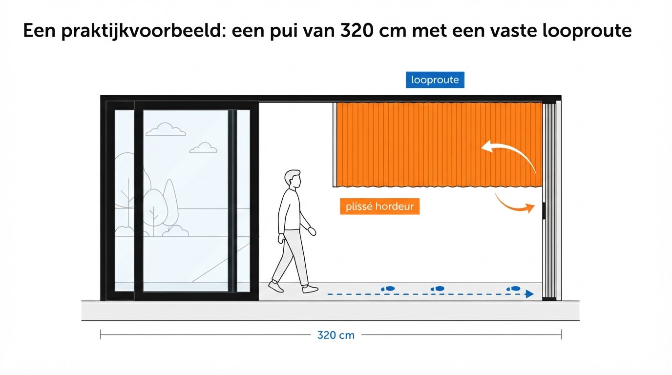 Een praktijkvoorbeeld: een pui van 320 cm met een vaste looproute
